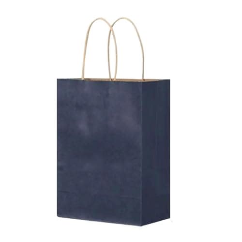 Reusable Kraft Paper Tote Bags with Handles - Ideal for Gifts, Shopping, Milk Tea Takeaway, Baking, and Clothing, Size Of 27 x 21 x 11 cm (Navy, 100 pieces)