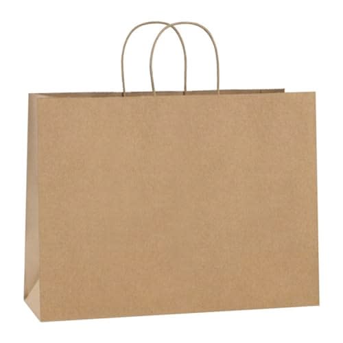 BagDream 16x6x12 Inches 50Pcs Kraft Paper Bags with Handles Bulk Brown Paper Shopping Bags Grocery Bags Merchandise Retail Bags, 100% Recyclable Large Paper Gift Bags
