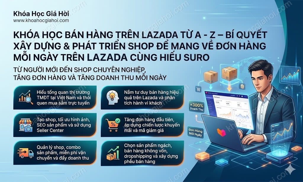 Khóa Học Bán Hàng Trên Lazada Từ A - Z – Bí Quyết Xây Dựng & Phát Triển Shop Để Mang Về Đơn Hàng Mỗi Ngày Trên Lazada Cùng Hiếu Suro