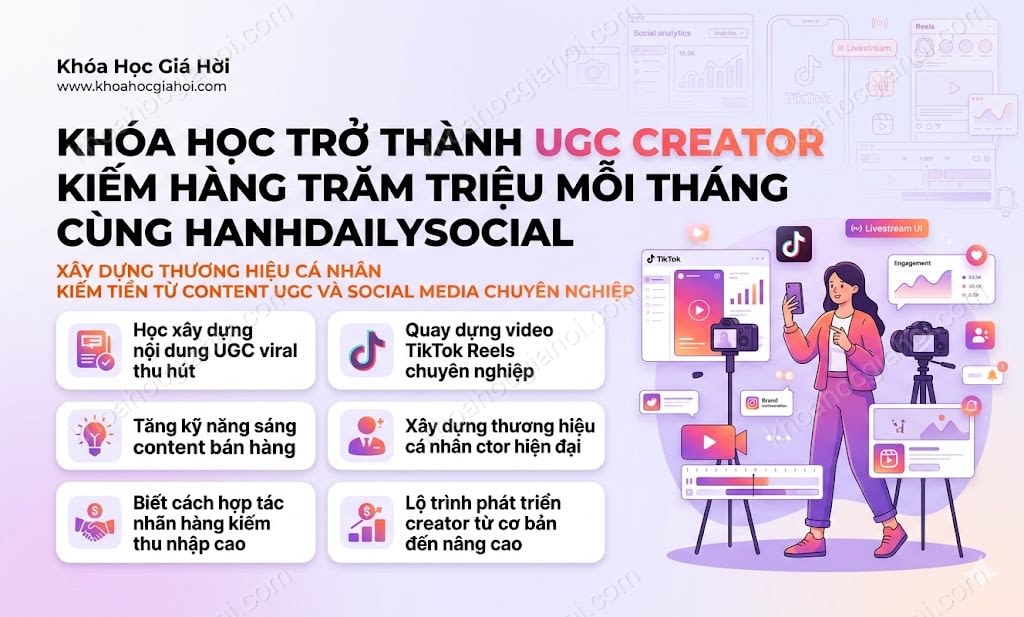 Khóa Học Trở Thành UGC Creator Kiếm Hàng Trăm Triệu Mỗi Tháng Cùng Hanhdailysocial