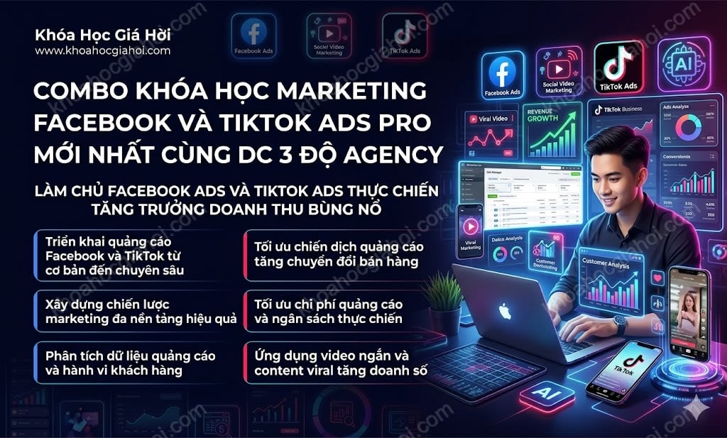 Combo Khóa Học Marketing Facebook Và Tiktok Ads Pro Mới Nhất Cùng Dc 3 Độ Agency