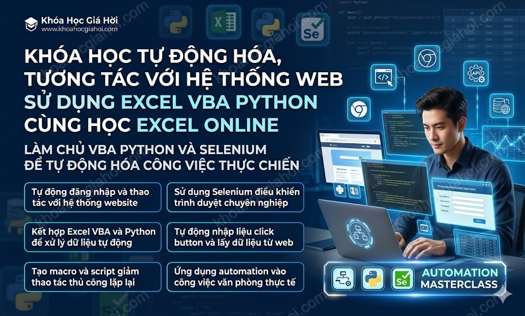Khóa Học Tự Động Hóa, Tương Tác Với Hệ Thống Web Sử Dụng Excel Vba Python Cùng Học Excel Online