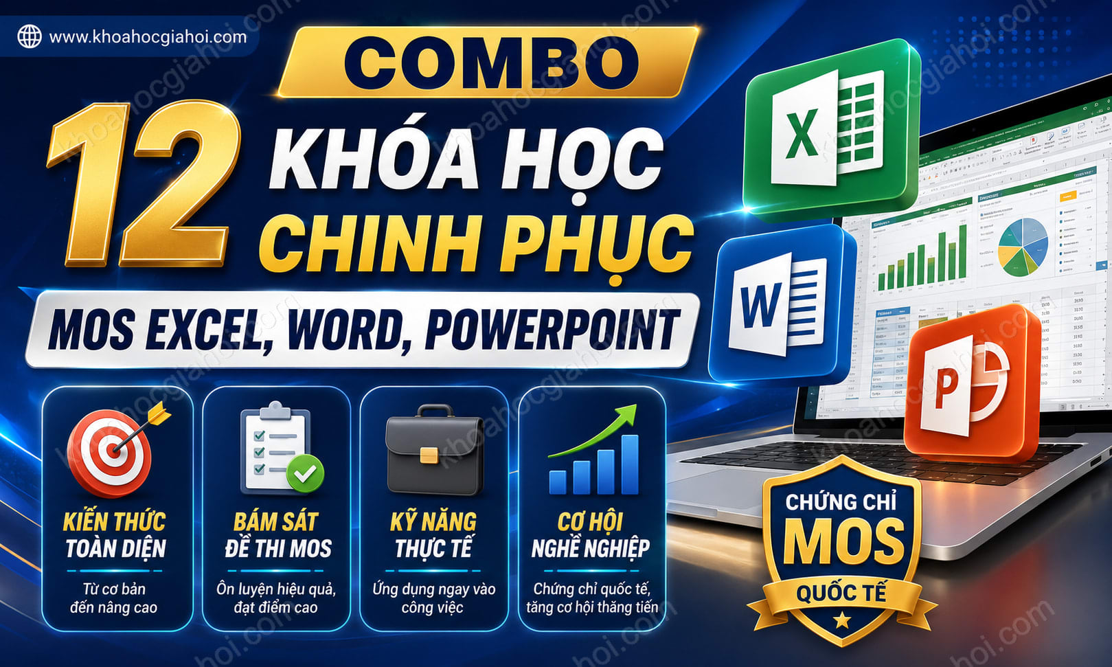 Combo 12 Khóa Học Chinh Phục Mos Excel, Word, Powerpoint