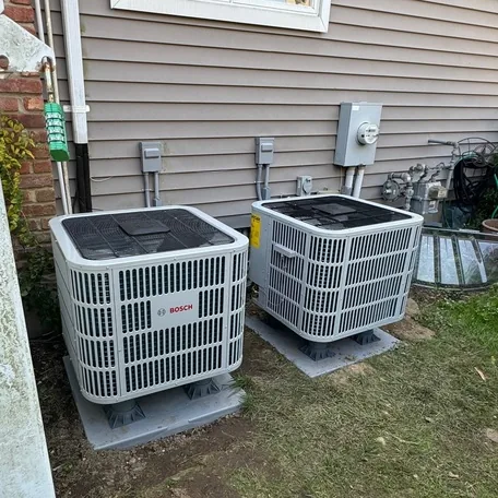 Central air conditioning condenser installed by Central Air Systems on Long Island
