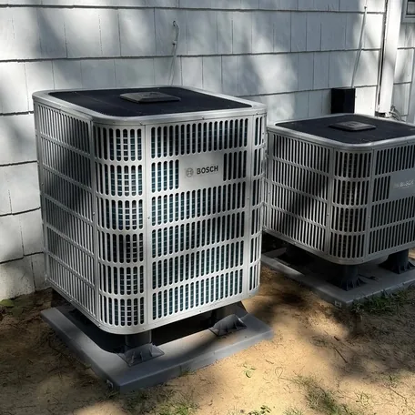 Central air conditioning condenser installed by Central Air Systems on Long Island