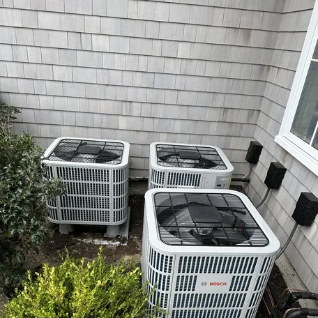 Central air conditioning condenser installed by Central Air Systems on Long Island