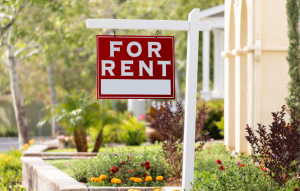 red "for rent" sign used on houses or apartments for rental listings