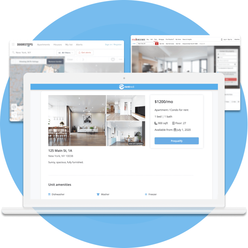 image of rentredi's partners, realtor.com and doorsteps, as a free alternative to posting rentals on zillow