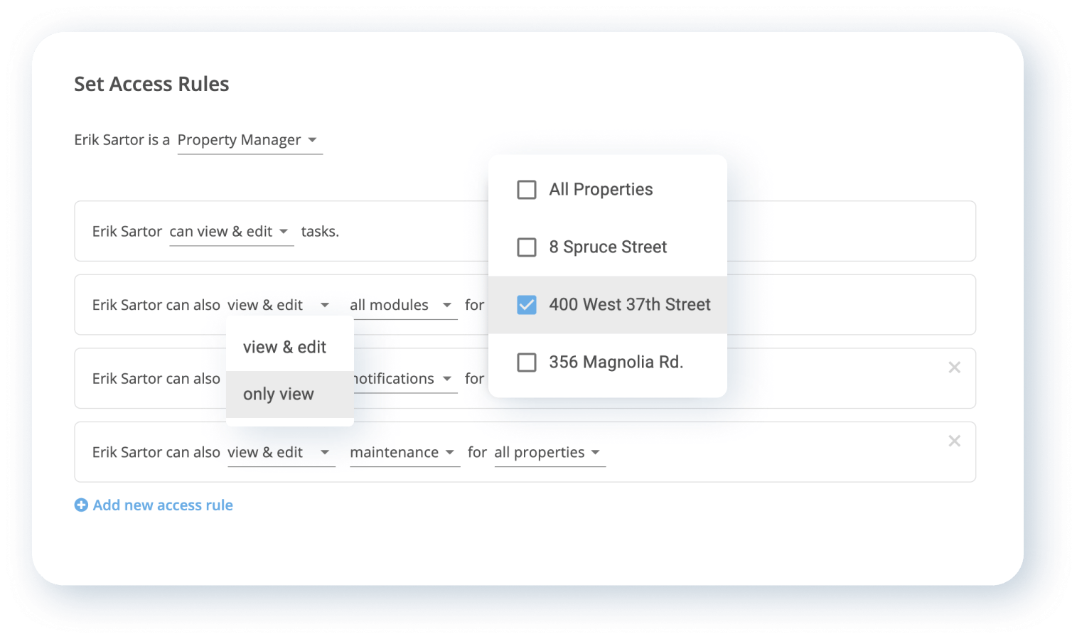 set access rules for teammates with rentredi