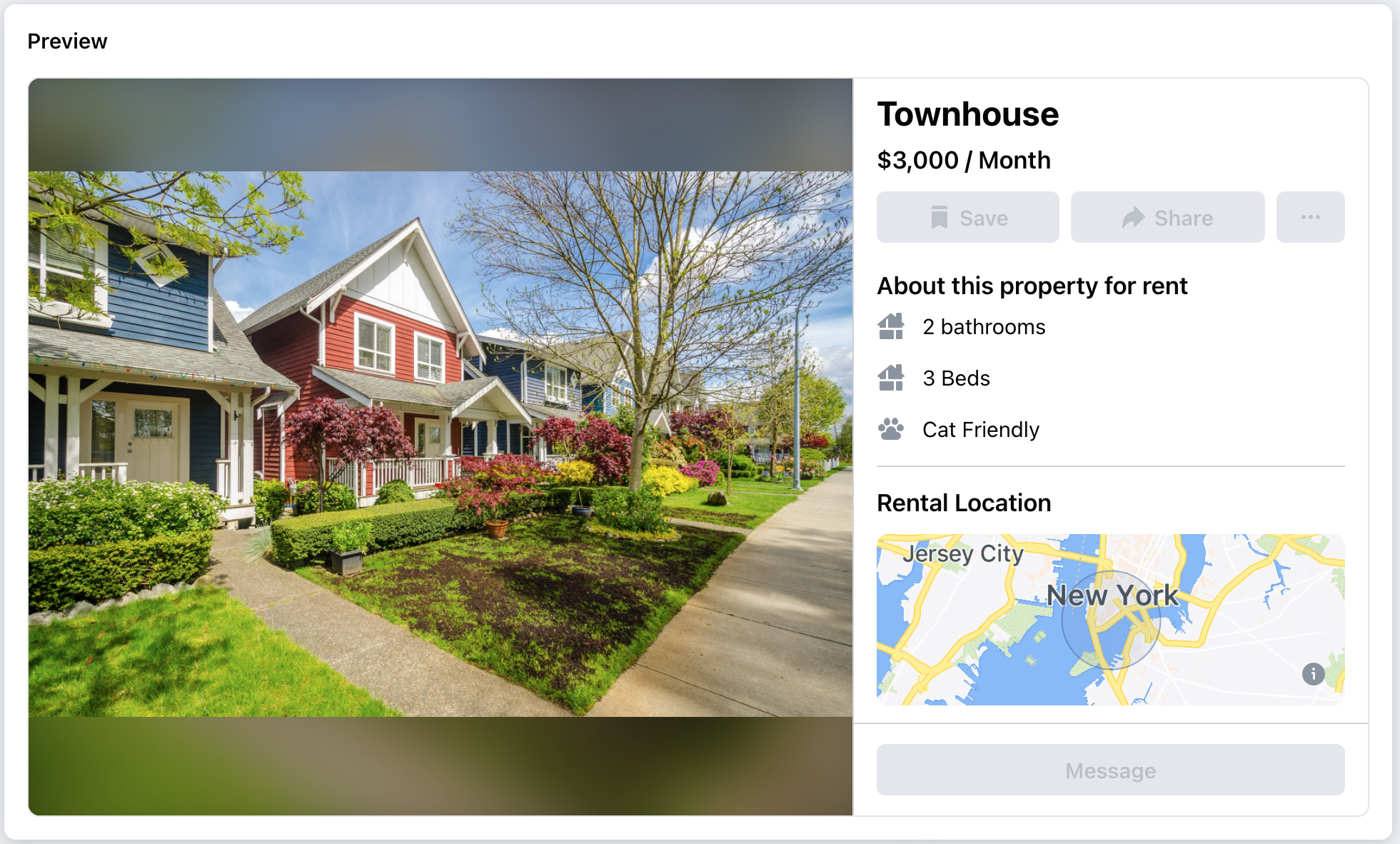 free rental listing sites: example of what a facebook marketplace apartment for rent preview looks like