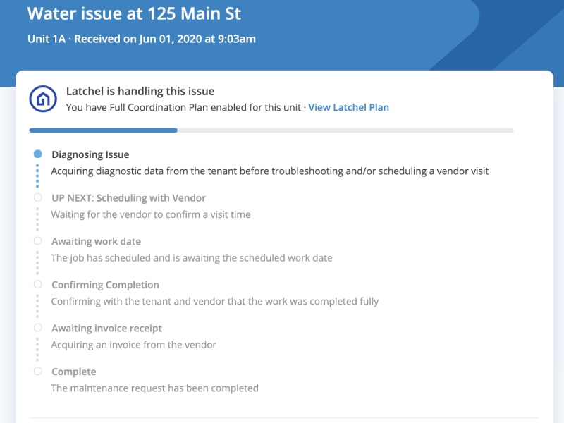 Insert image for Latchel reviews: Bird's eye view of Latchel maintenance request status and diagnosing system.