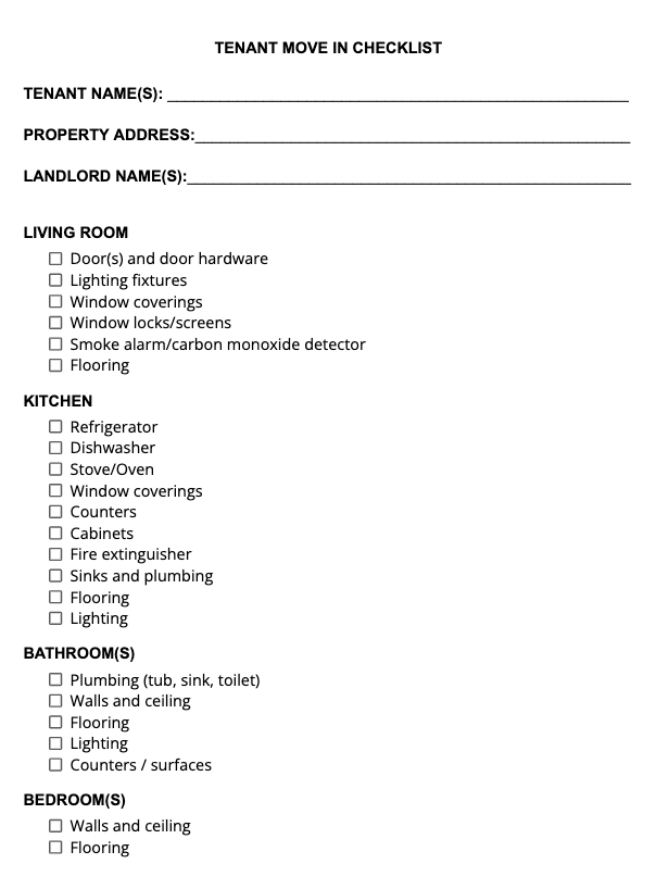 tenant move-in checklist