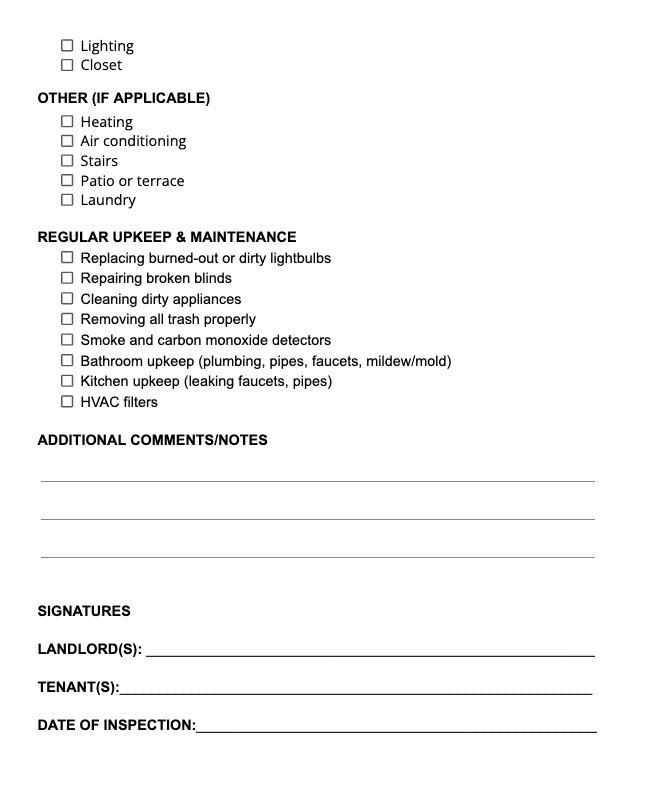 tenant move-in checklist