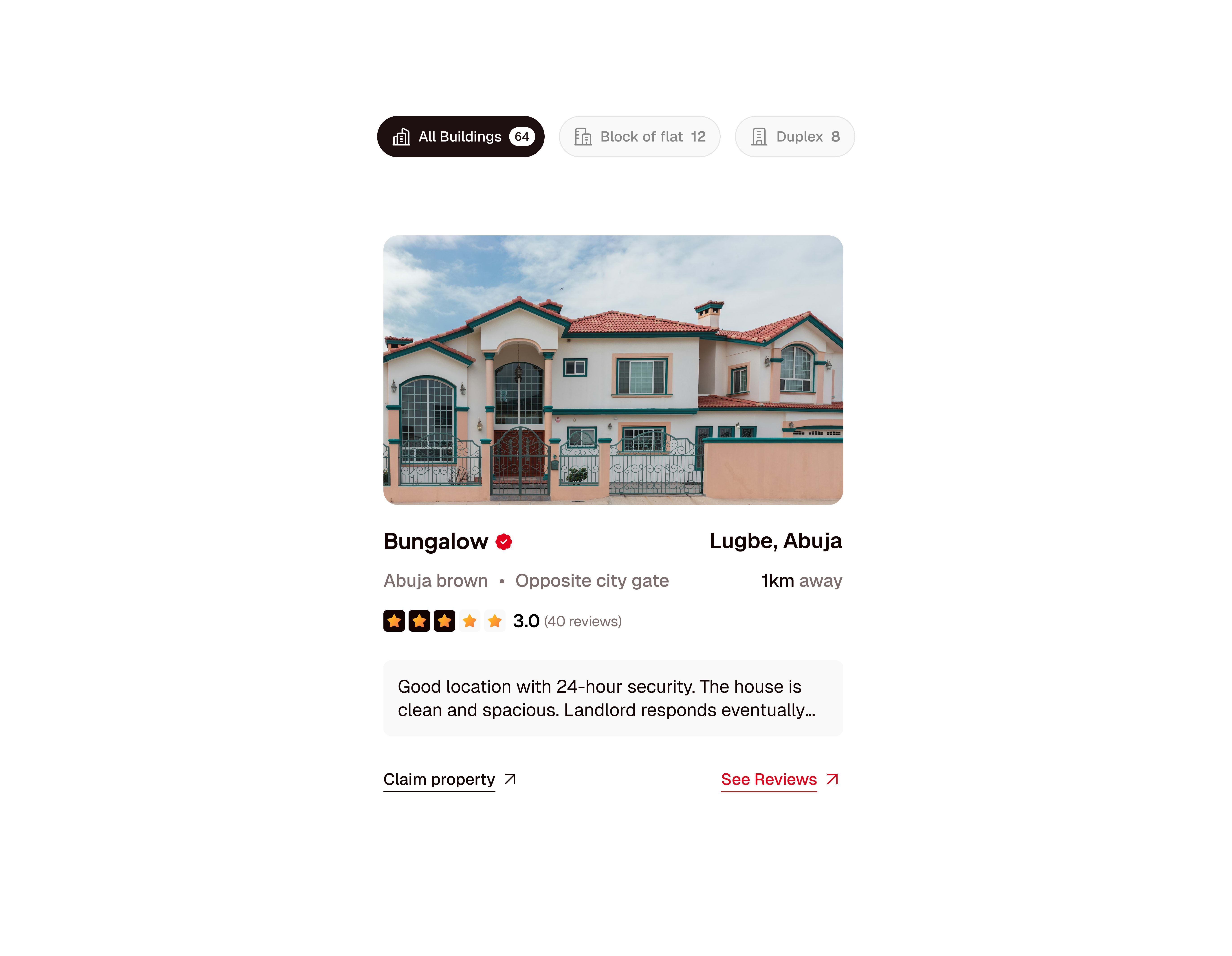 House Listing - Card UI component