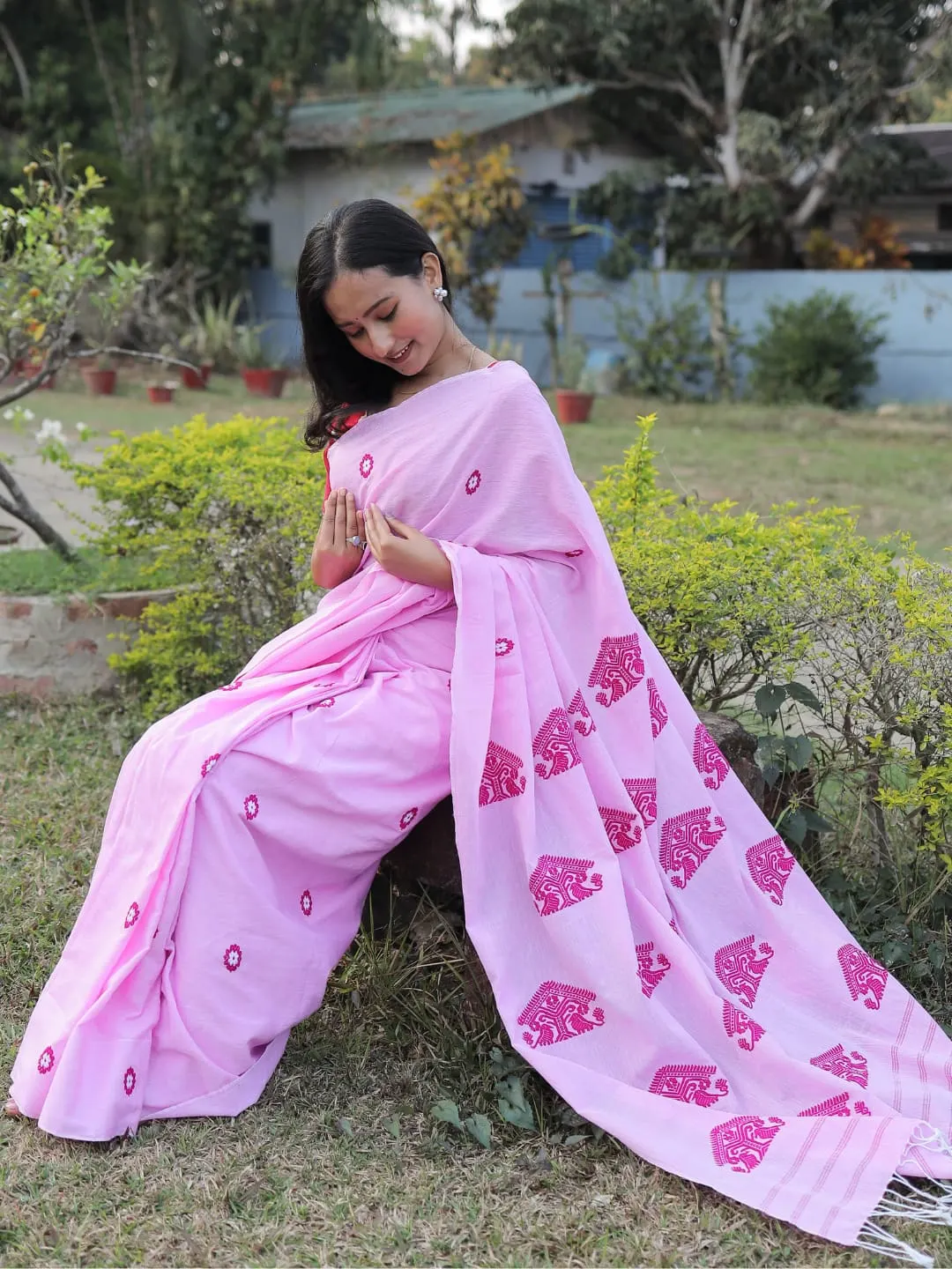 Pink Cotton Handloom Saree
