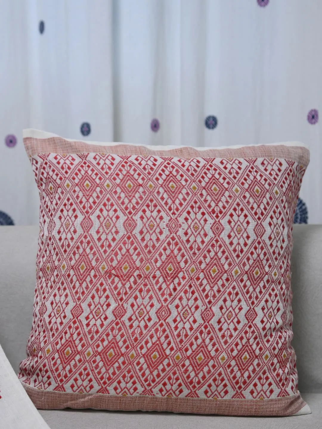 Crimson Trellis Handloom Cushion Cover