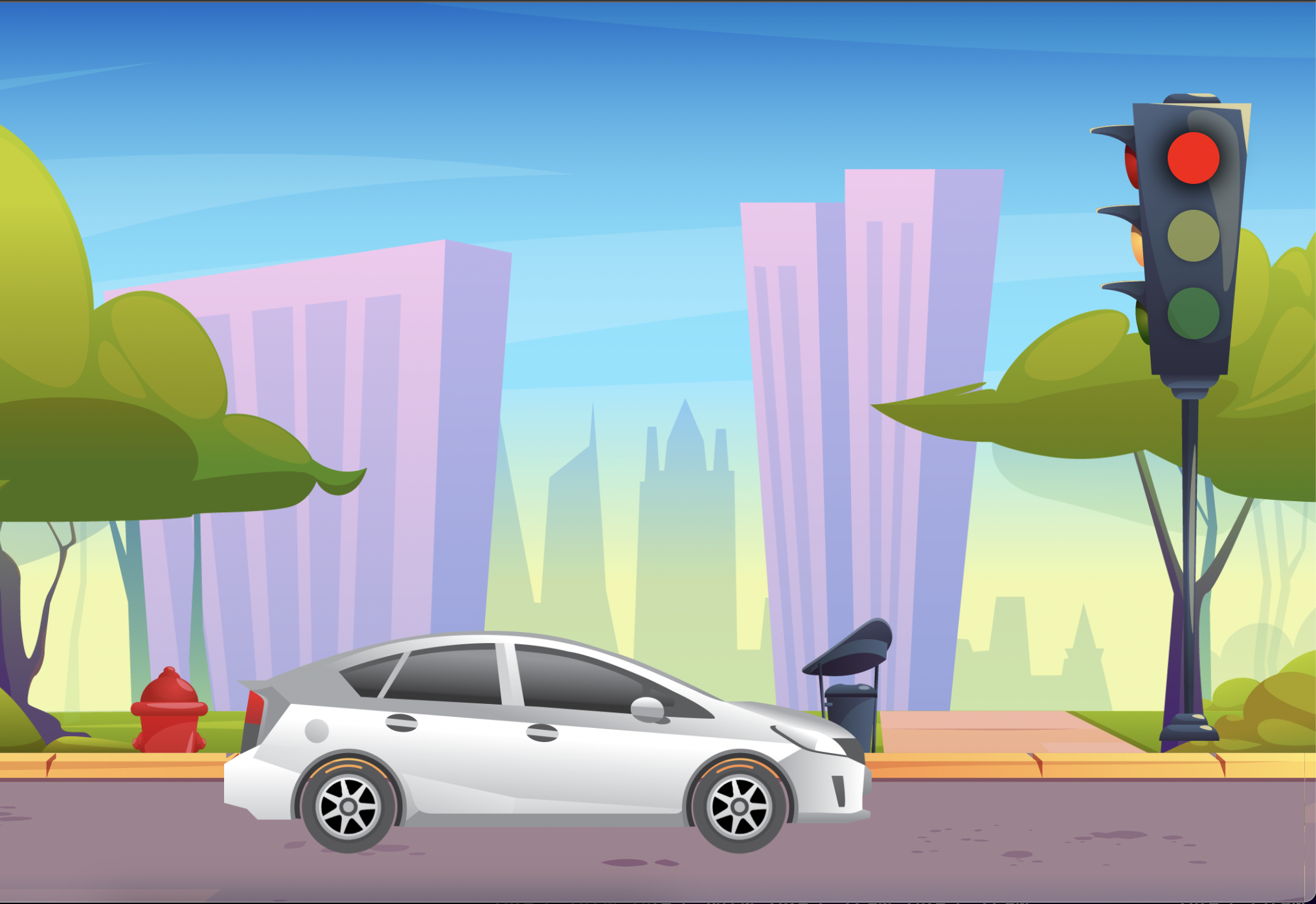 Moving Car Animation with Traffic Lights