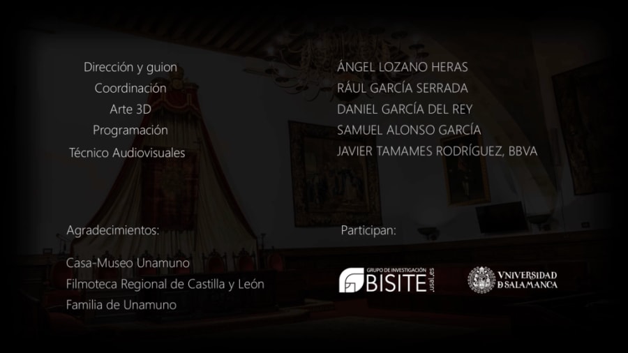 Texto de agradecimientos y créditos relacionados con el proyecto de Unamuno en un fondo interior del museo.