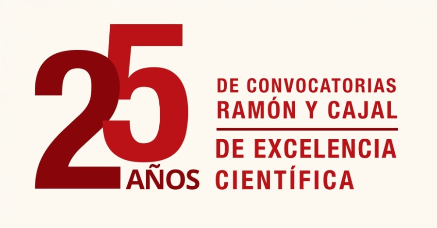 Logo conmemorativo del 25 aniversario del Programa Ramón y Cajal, que destaca la excelencia científica.
