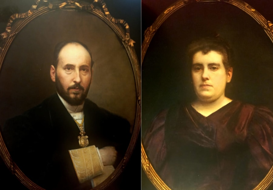 Cuadros de Ramón y Cajal y de su mujer SiIveria, hechos por Escolá.