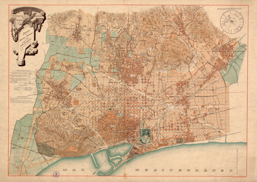 Plano de Barcelona y sus alrededores en 1890: aprobado por el Excmo. Ayuntamiento en sesión dels dia 13 de enero de 1891. Apéndice nº1 (a) / trazado por D. J. M. Serra.