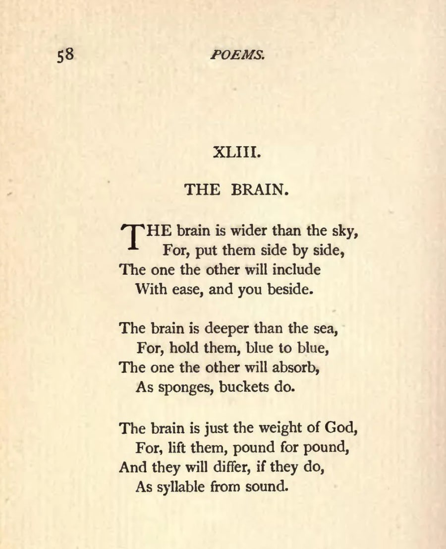 Página de un libro que muestra el poema de Emily Dickinson titulado 