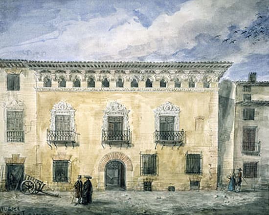 Casa-museo de Lastanosa en Huesca. Acuarela de Vicente Carderera, siglo XIX. Biblioteca Virtual Miguel de Cervantes.