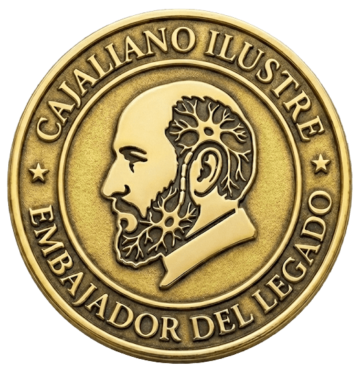 Medalla con el rostro de Santiago Ramón y Cajal, con la inscripción 