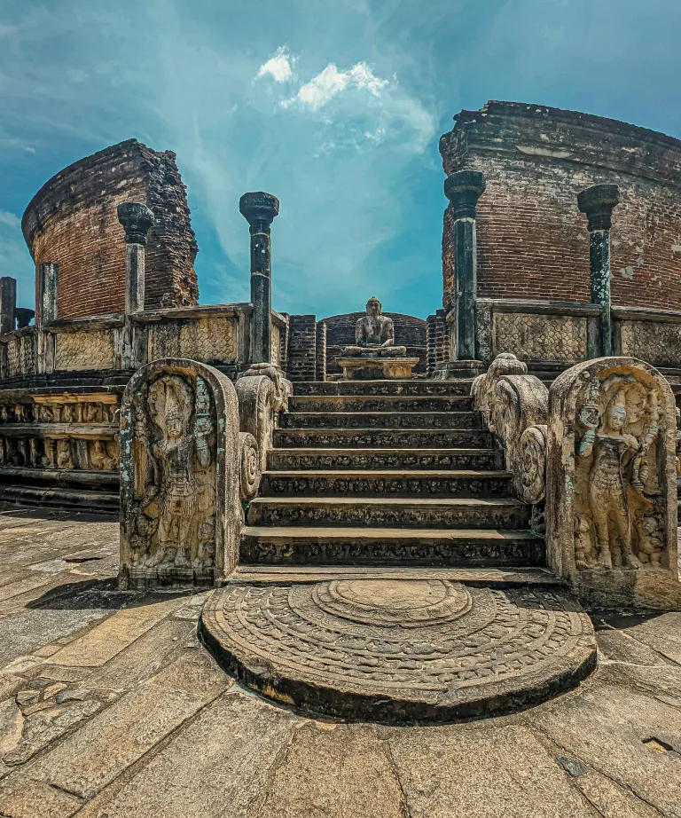Ruins of the Polonnaruwa Vatadage temple with Buddha statues, Sri Lanka