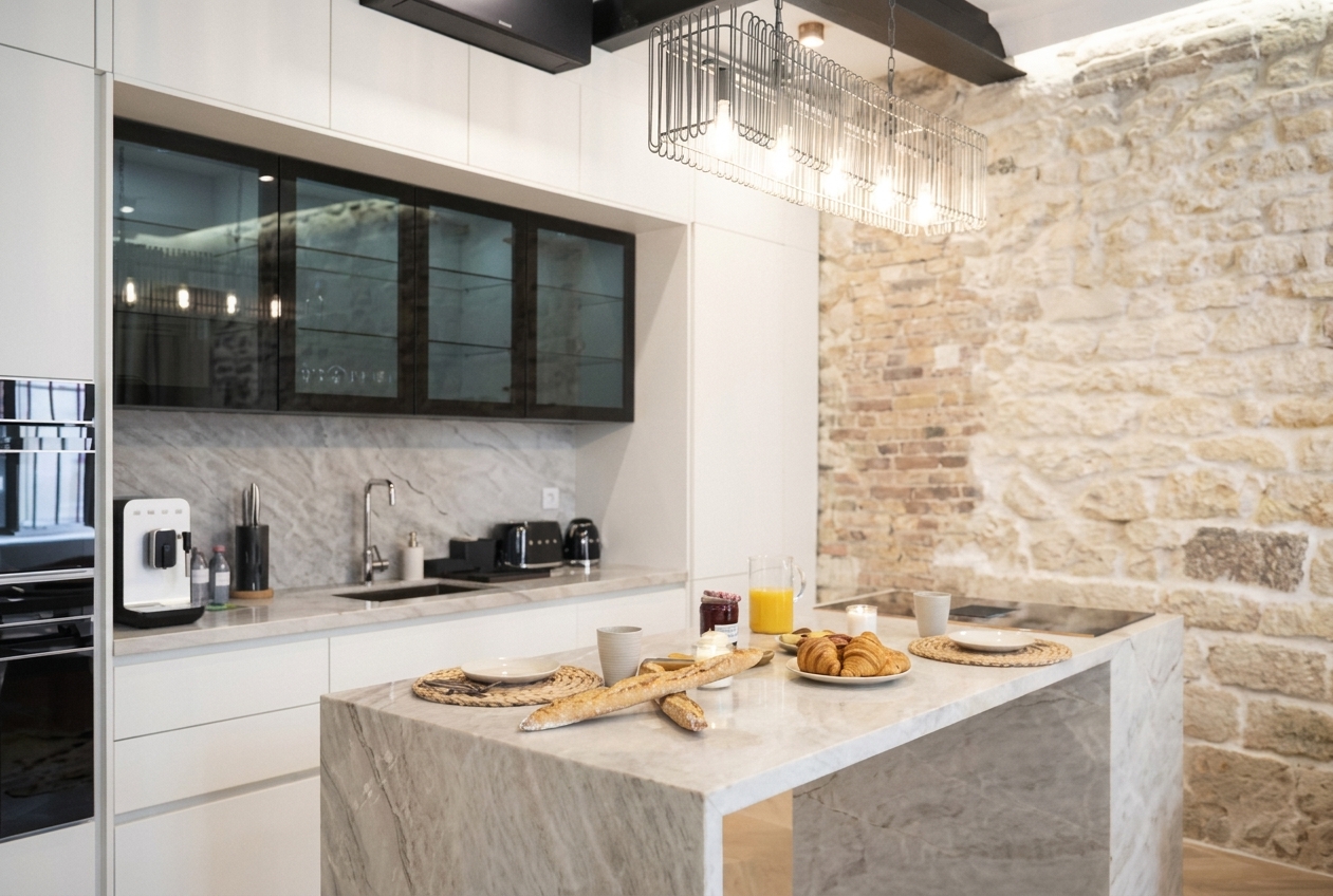 Casa Bella stone wall kitchen