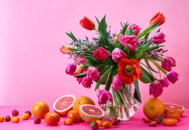 Bouquet. Fleurs. Couleurs. Agrumes. Fruits - Regard Boréal