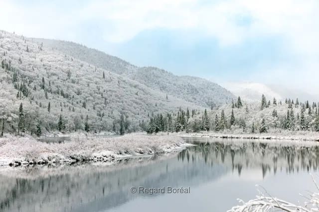 Paysage du Québec. Parc Jacques Cartier. Hiver au Québec. Horizon. Parc. Montagnes. Forêt enneigée. Vallée. Nature. Plein air - Simon Bussières - Regard Boréal