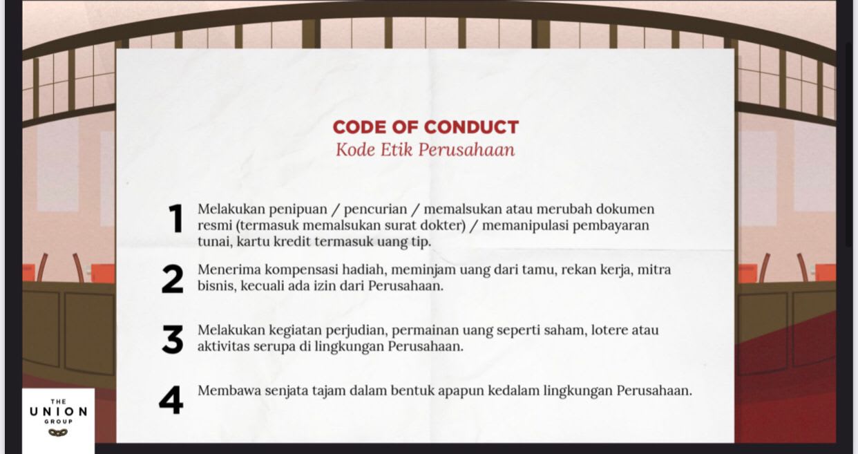 Contoh Storyborad CODE OF CONDUCT 1 dari klien The Union Group