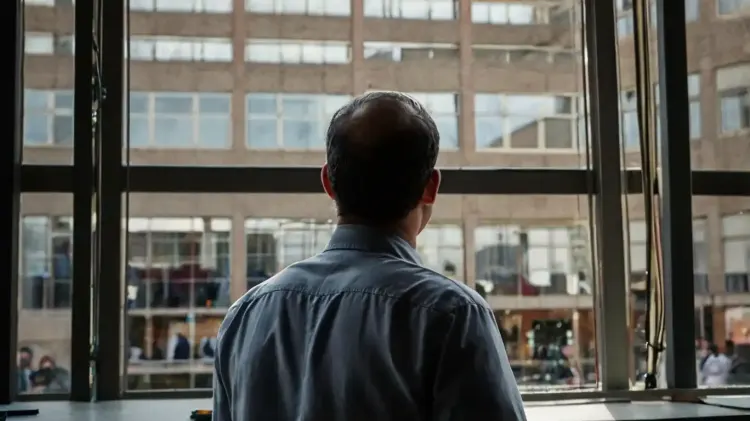 hombre mirando por la ventana