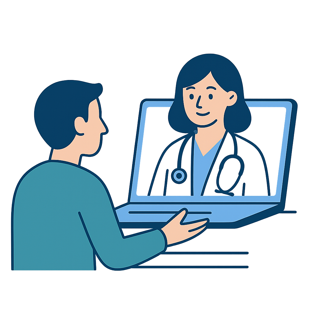 Telehealth doctor and client illustration