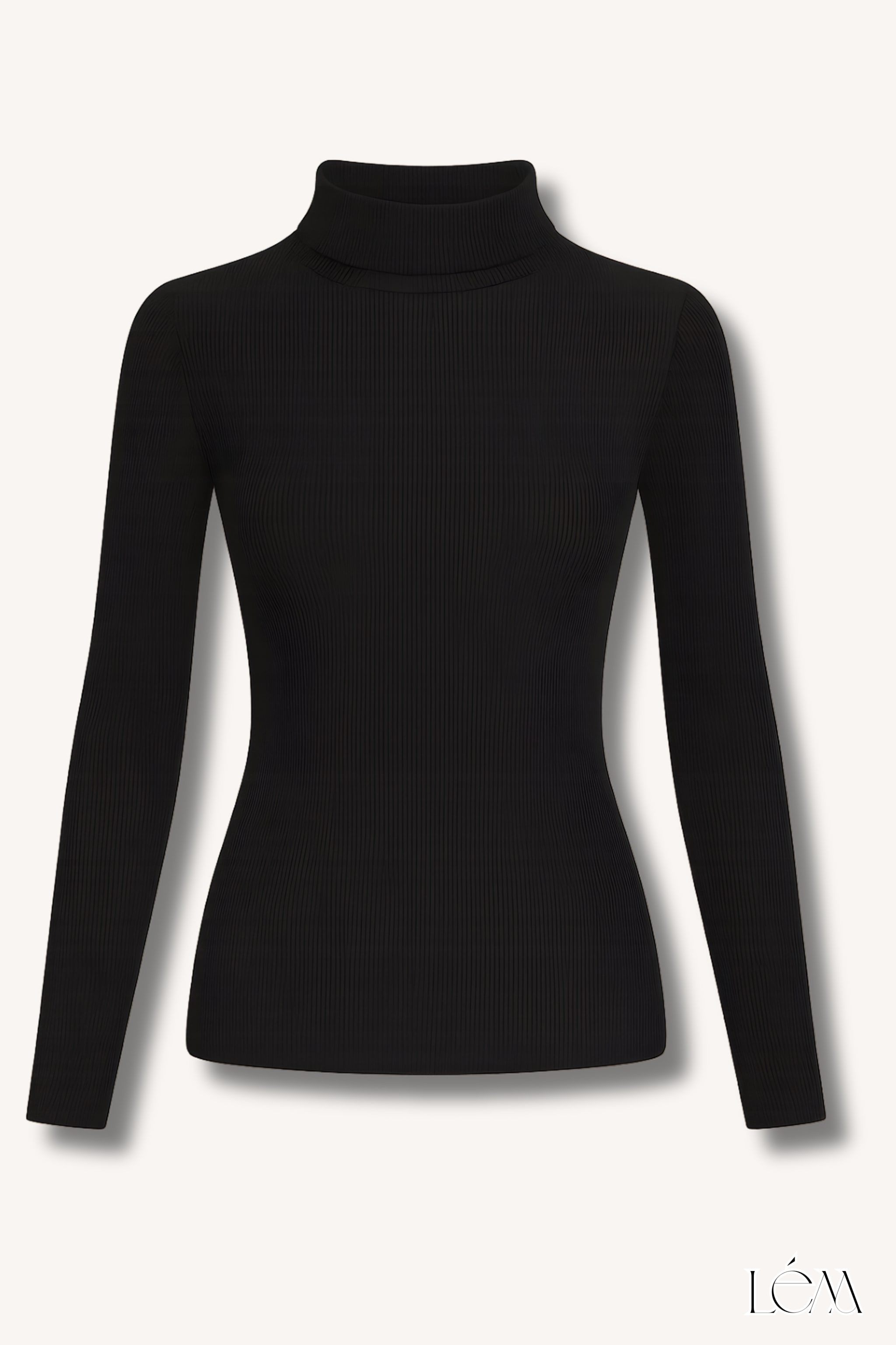 Pleated skirt showing movement and texture, and black turtleneck with simple gold necklace Right