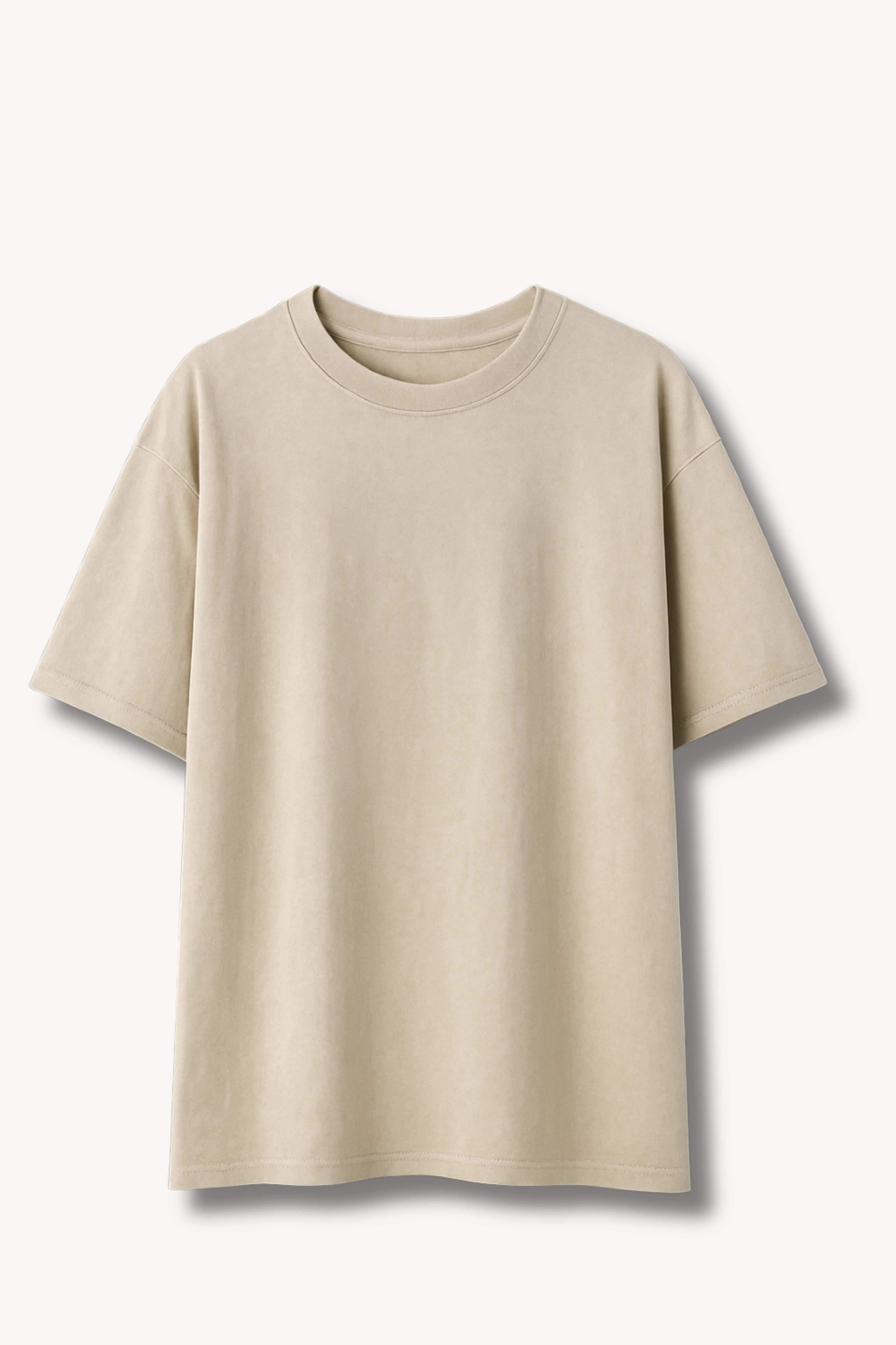 Close-up of oversized tee showing heavyweight cotton drape and drop shoulder