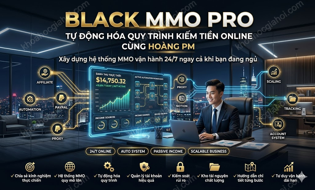 Khóa Học Black MMO PRO – Tự Động Hóa Quy Trình Kiếm Tiền Online Cùng Hoàng PM