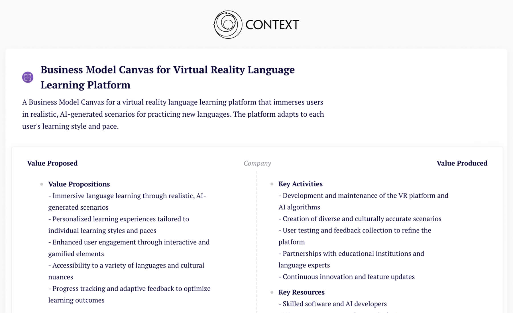 Virtual Reality Language Learning Platform BMC