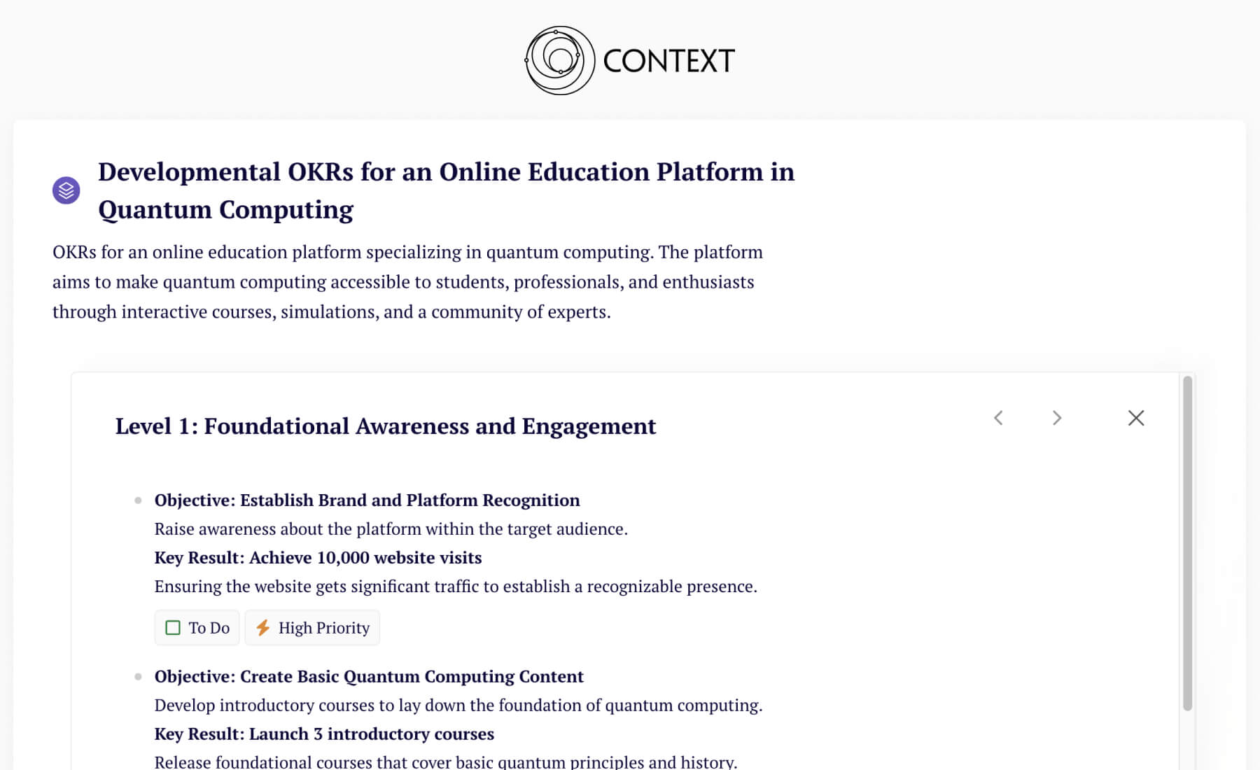 Quantum Computing Education Platform OKRs