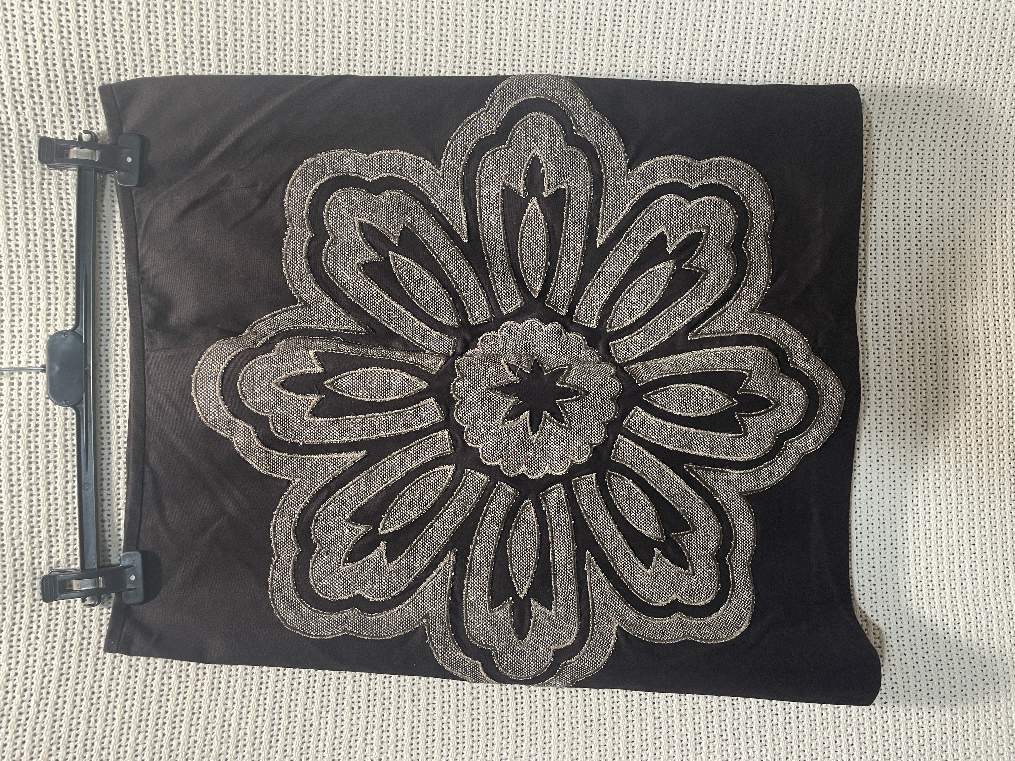 Vintage FOLIO Brown Skirt with Large Floral Embroidery