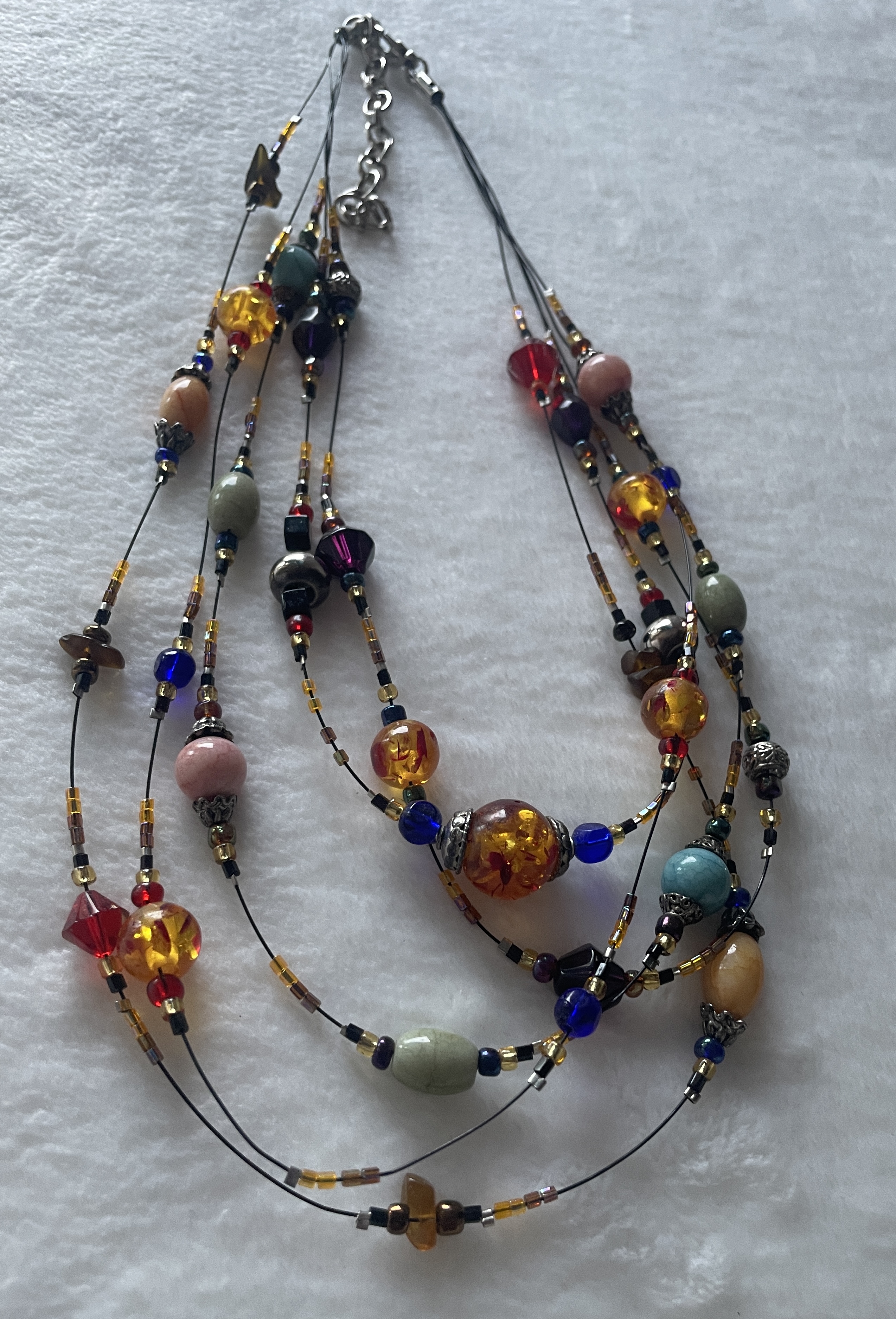 Chico's 5 Strand Natural & Glass Stones Beaded Necklace Black Wire Adjustable picture 4