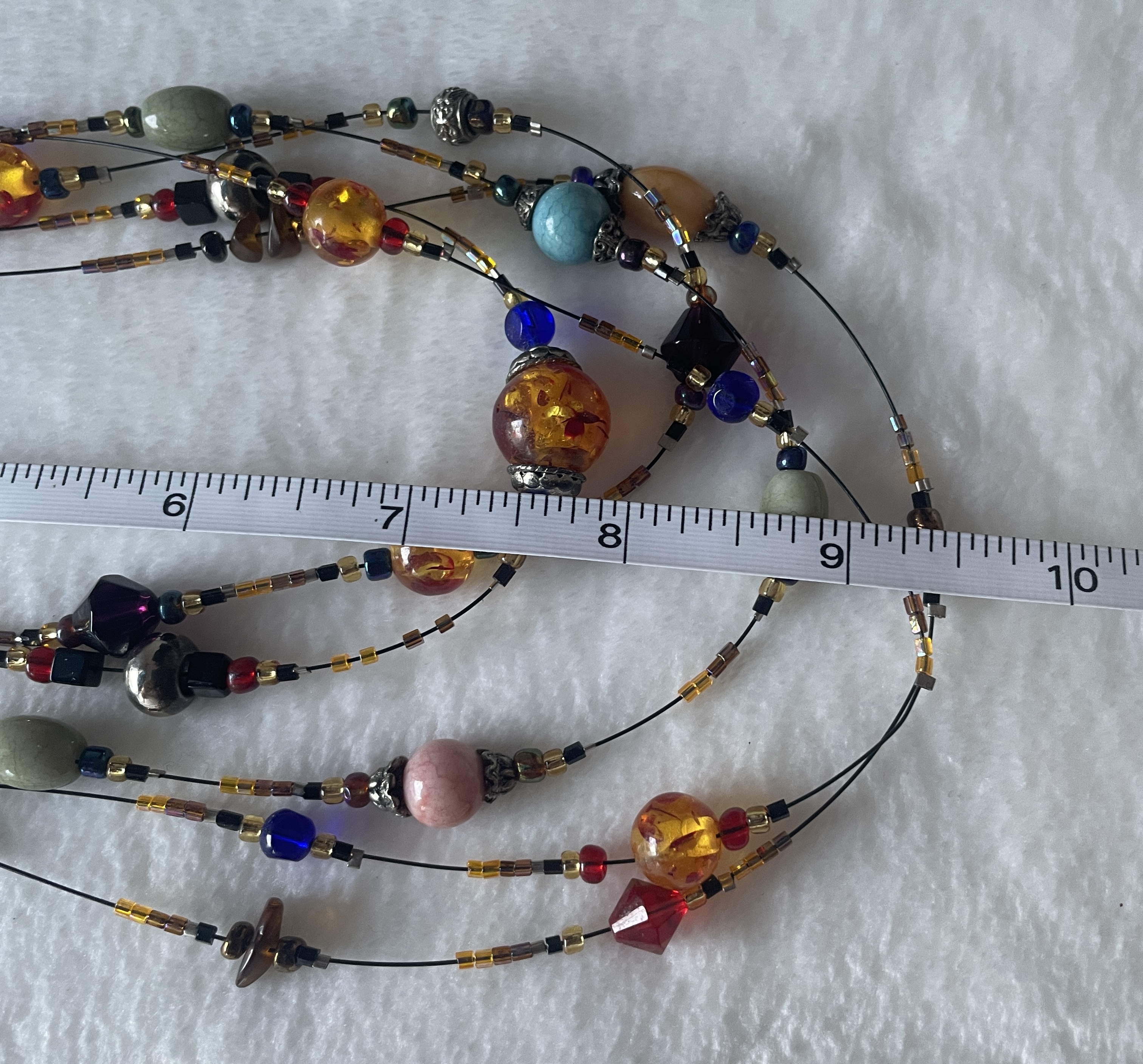Chico's 5 Strand Natural & Glass Stones Beaded Necklace Black Wire Adjustable picture 5