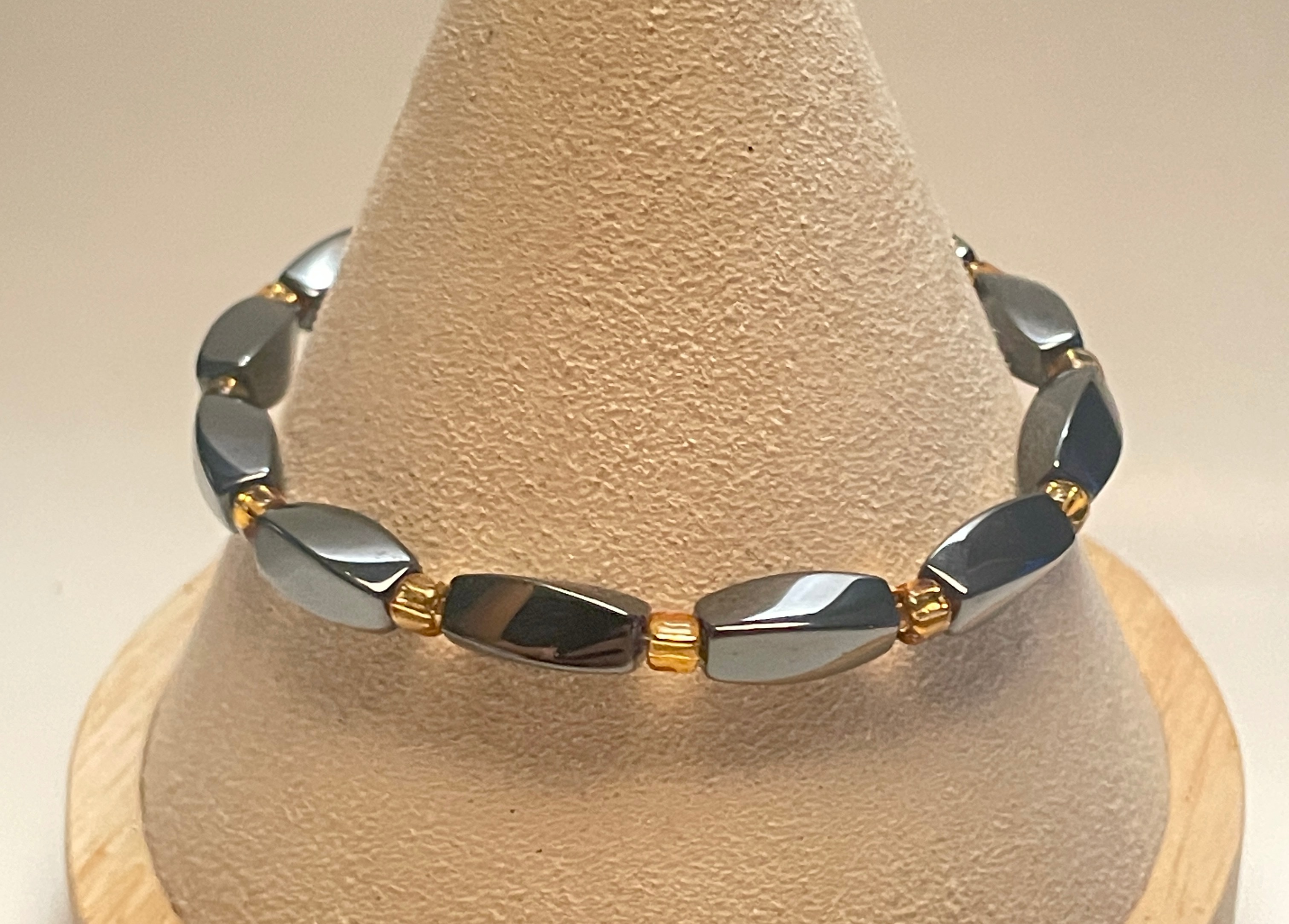 Magnetic Hematite Beaded Bracelet Black & Gold-Toned Therapy Jewelry