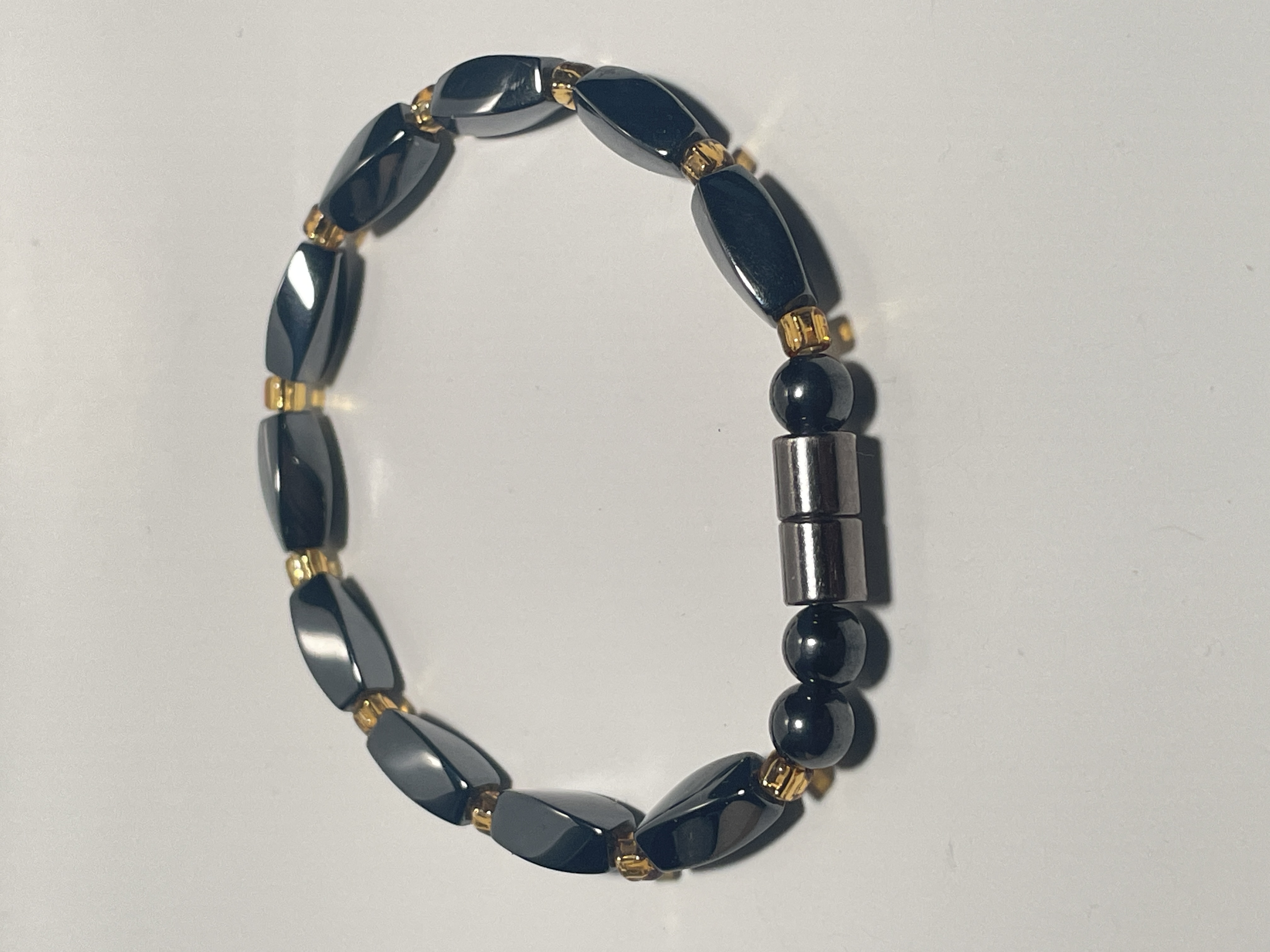 Magnetic Hematite Beaded Bracelet Black & Gold-Toned Therapy Jewelry picture 2