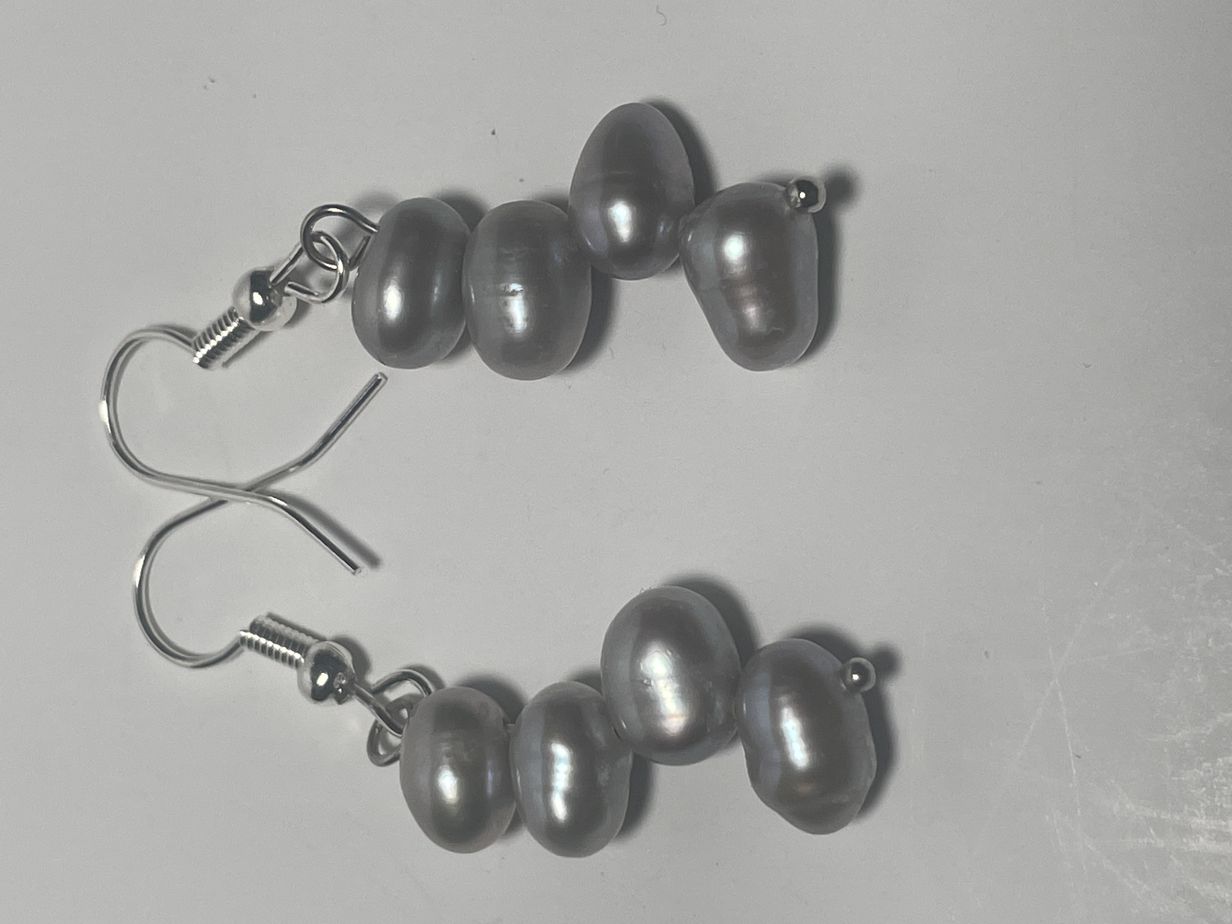 Gray Baroque Freshwater Cultured Pearl Cluster Dangle Earrings picture 2