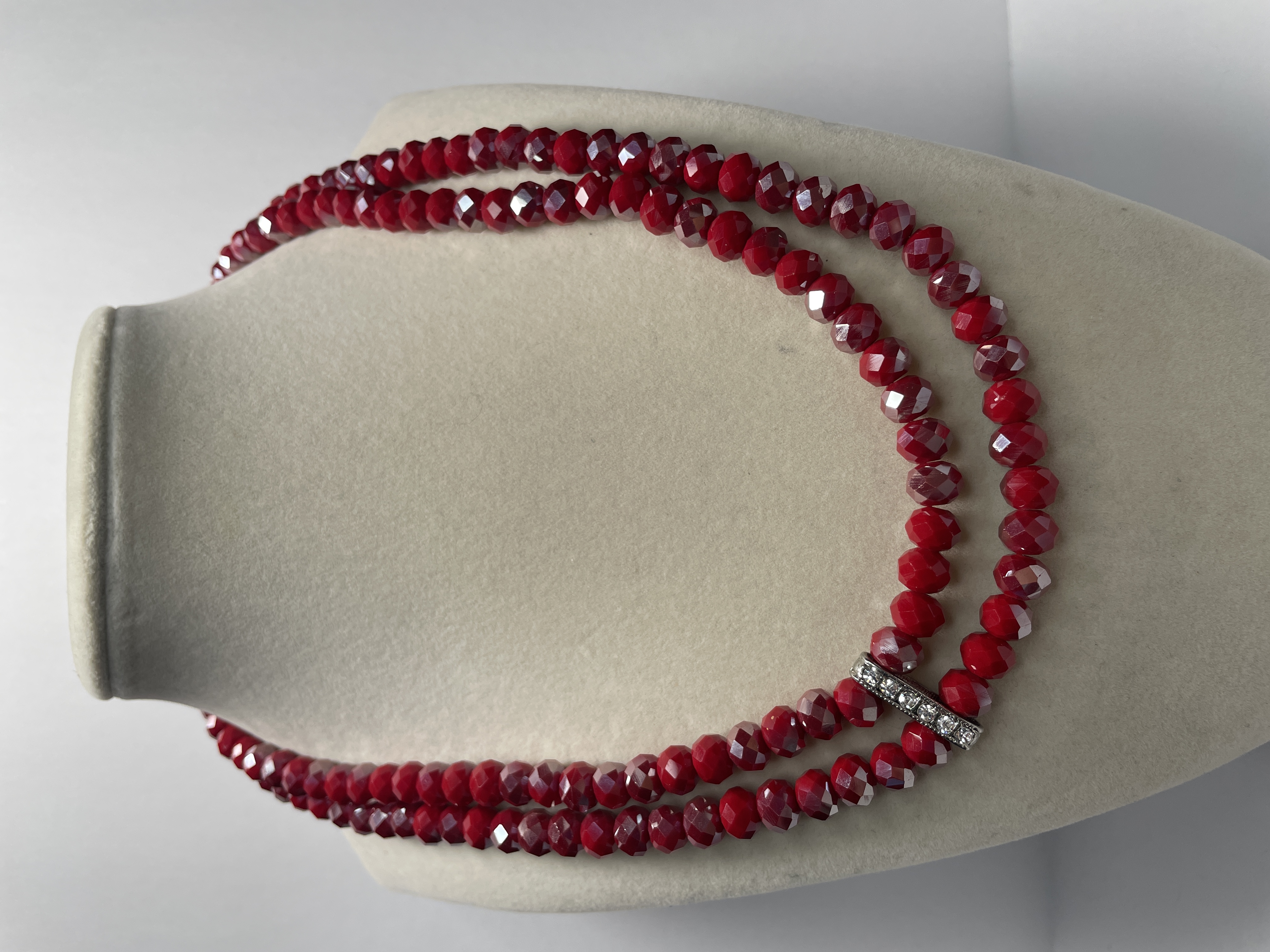 Red Faceted Crystal Glass Bead Neckalce