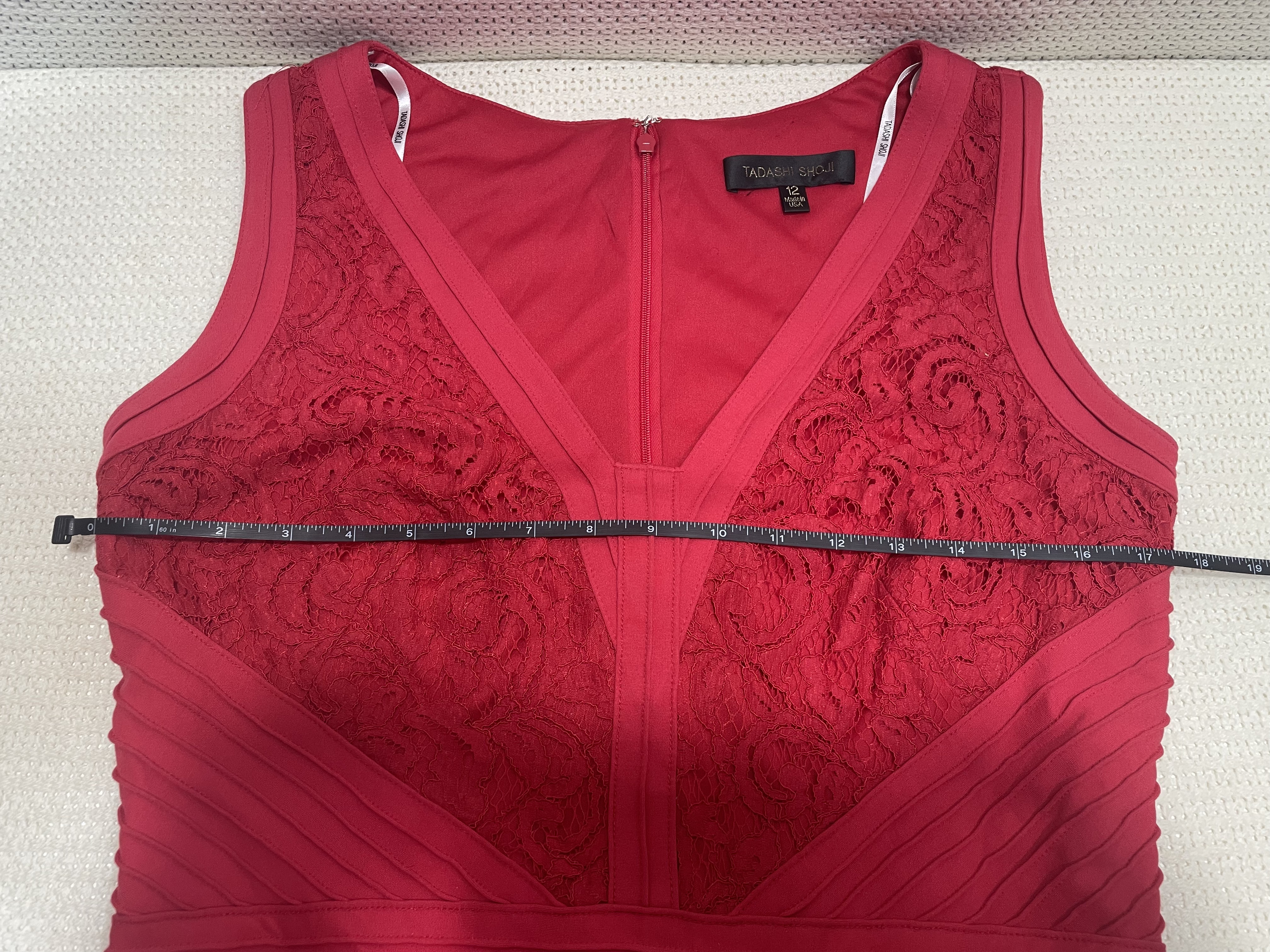Tadashi Shoji Deep Rose Lace Pintuck Jersey Fit Flare Cocktail Dress picture 3
