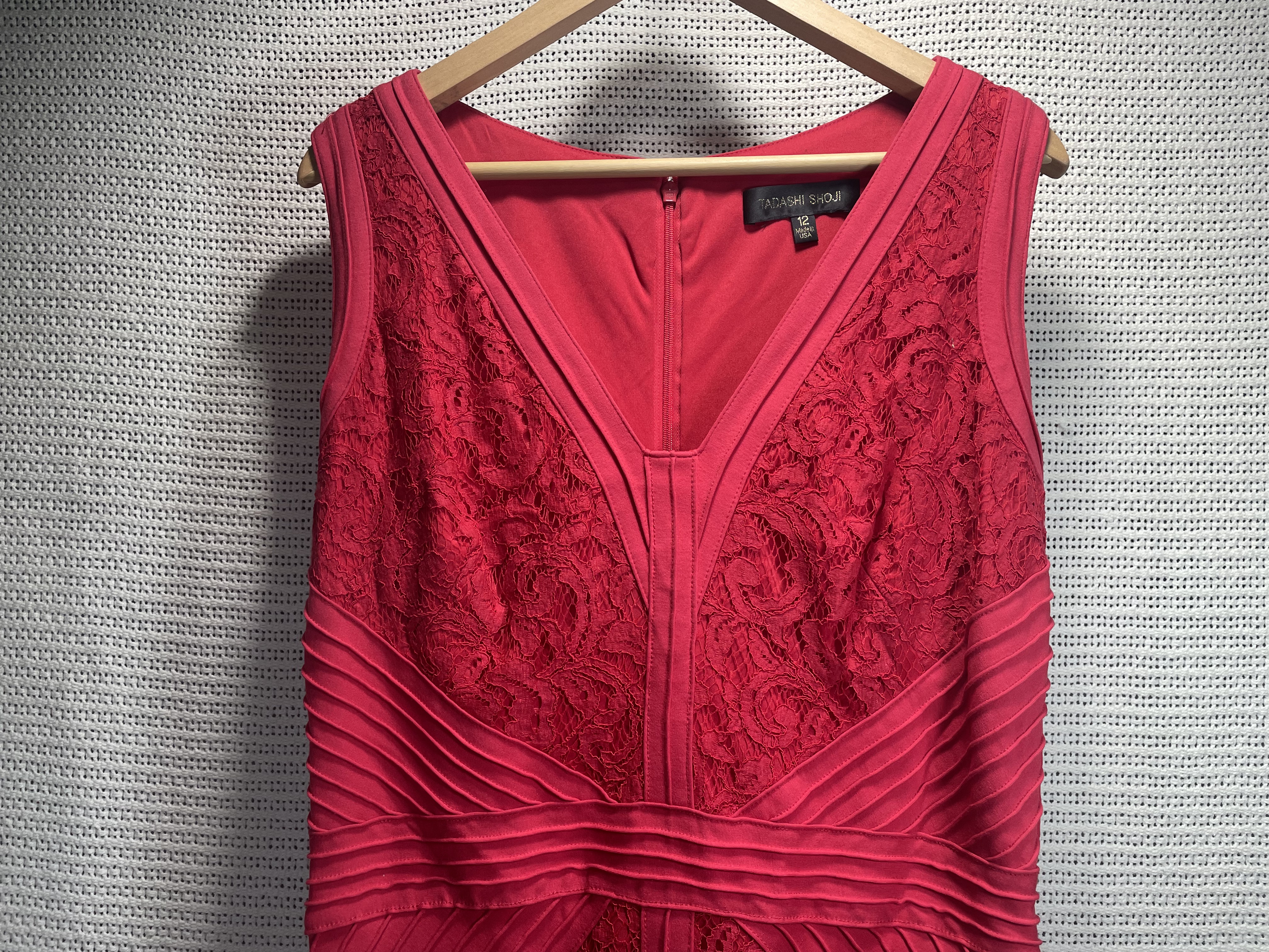 Tadashi Shoji Deep Rose Lace Pintuck Jersey Fit Flare Cocktail Dress picture 7