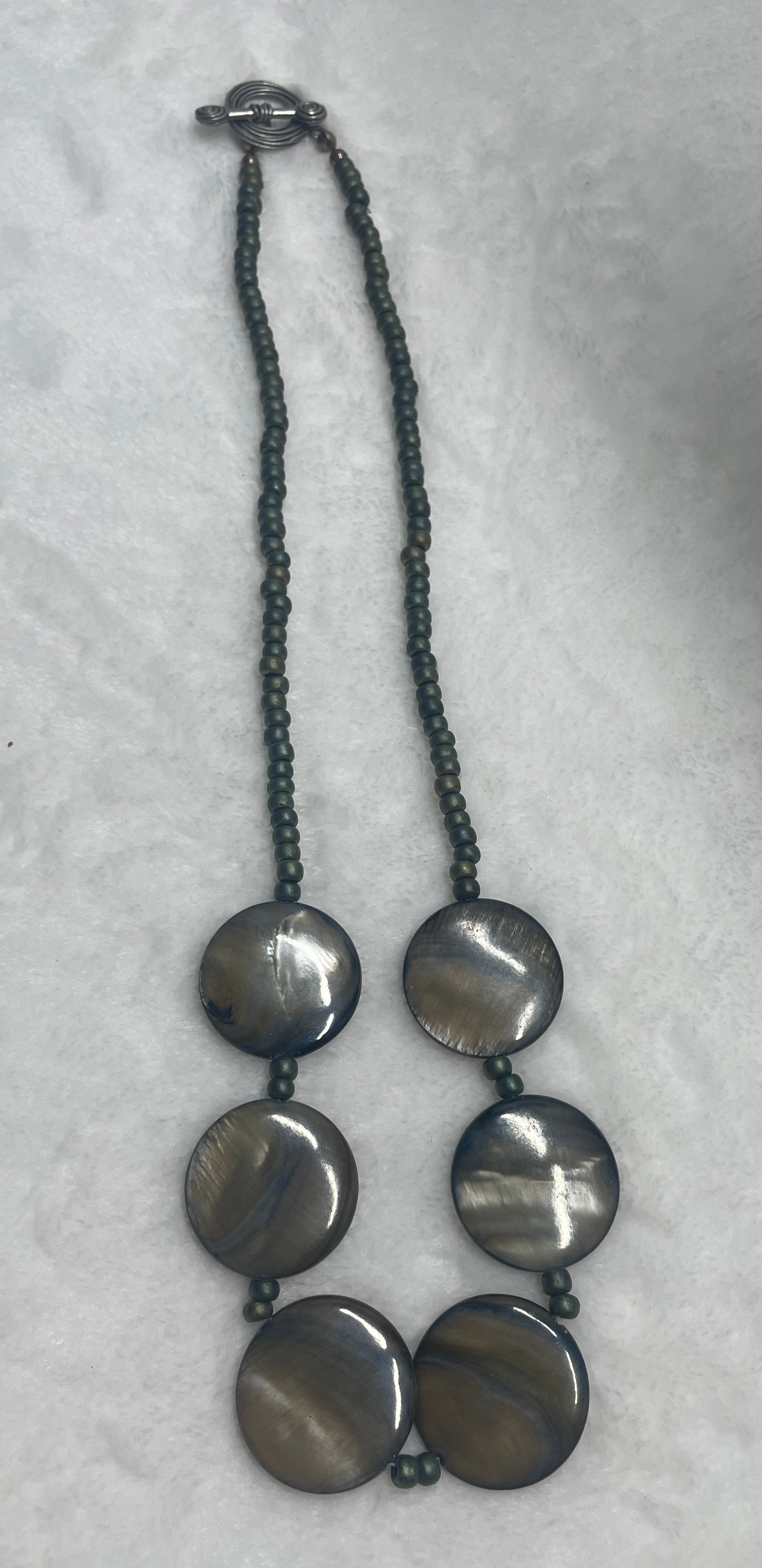 Brown Mother of Pearl Shell Disc Statement Necklace Boho Toggle Clasp picture 3